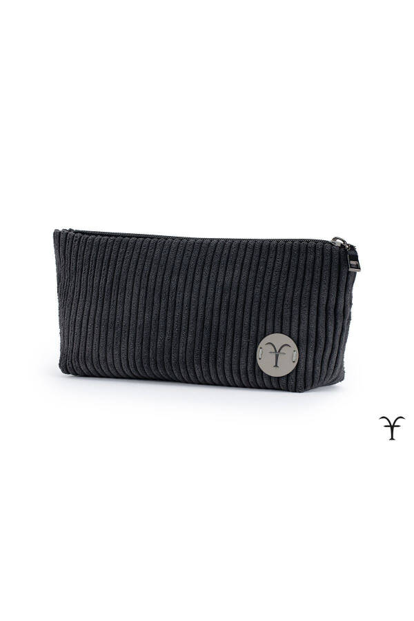 Black Elegant Handmade Thick Corduroy Velvet Makeup Bag - 2