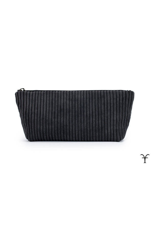 Black Elegant Handmade Thick Corduroy Velvet Makeup Bag - 3