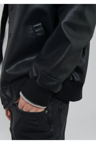 Black Faux Leather Bomber Jacket Oversize / Wide Fit 0110317-71379 - 22