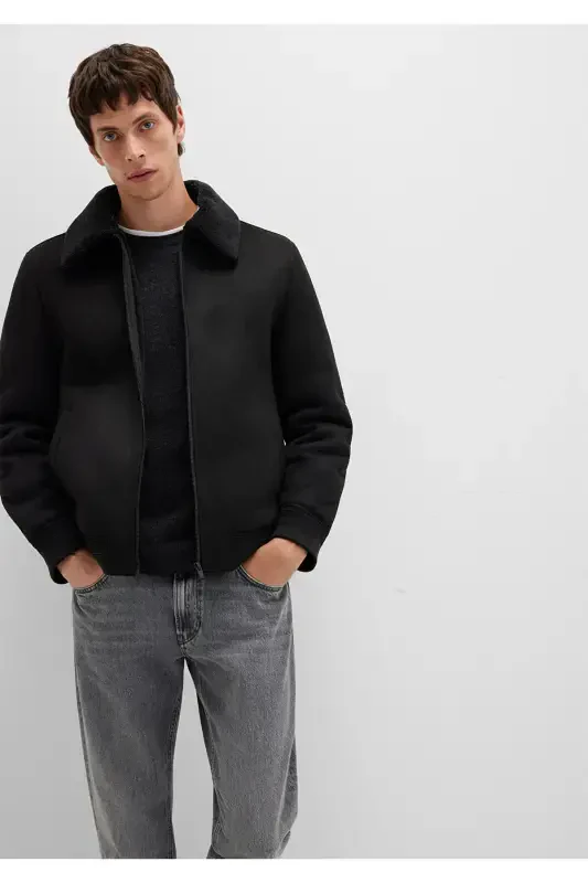 Black faux leather jacket, regular fit. - 3