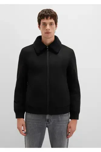 Black faux leather jacket, regular fit. - 4