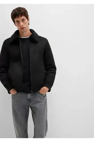 Black faux leather jacket, regular fit. - 3