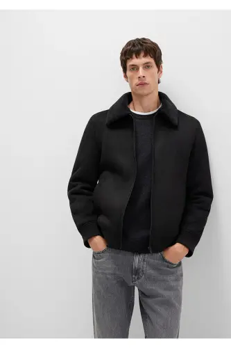 Black faux leather jacket, regular fit. - 1