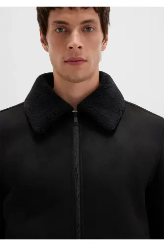 Black faux leather jacket, regular fit. - 6