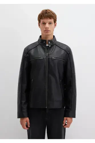 Black Faux Leather Jacket Slim Fit / Skinny Fit 0110438-71379 - 3