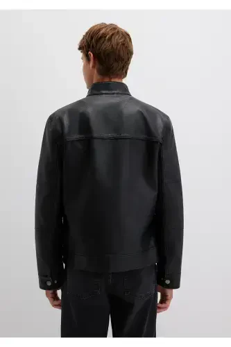 Black Faux Leather Jacket Slim Fit / Skinny Fit 0110438-71379 - 4