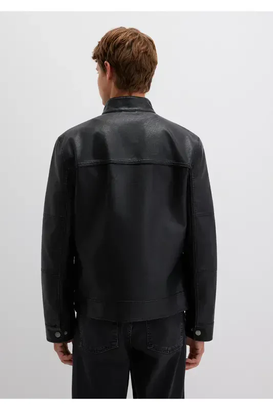 Black Faux Leather Jacket Slim Fit / Skinny Fit 0110438-71379 - 4