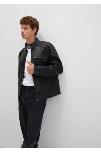 Black Faux Leather Jacket Slim Fit / Skinny Fit 0110438-71379 - MAVI (1)