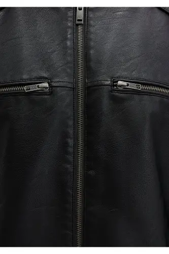 Black Faux Leather Jacket Slim Fit / Skinny Fit 0110438-71379 - 7