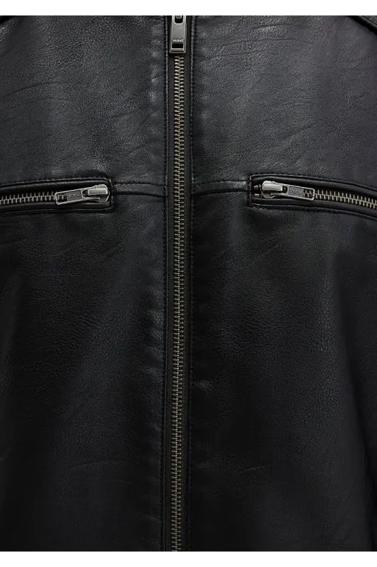 Black Faux Leather Jacket Slim Fit / Skinny Fit 0110438-71379 - 7
