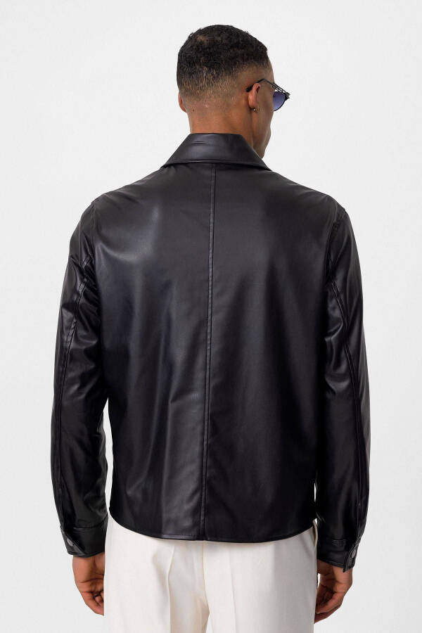 Black Faux Leather Men's Jacket - 23