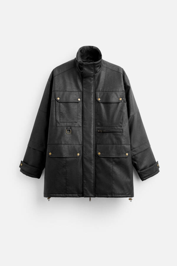 Black faux leather parka - 8