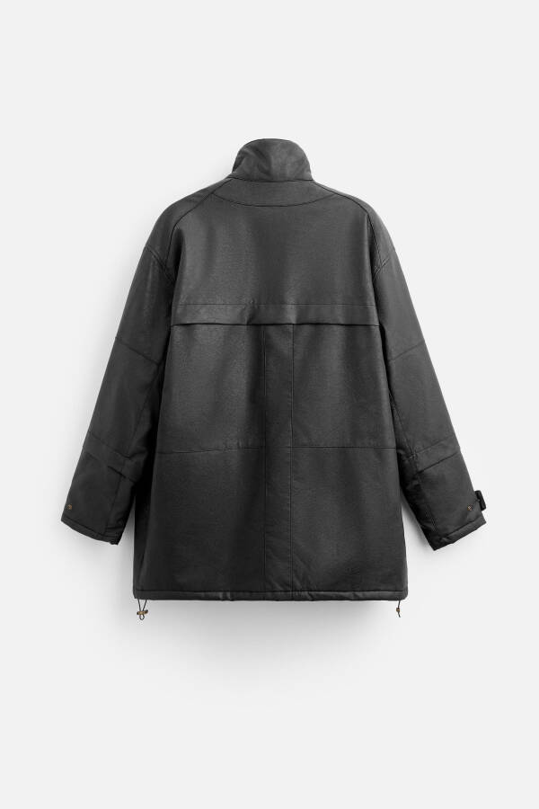 Black faux leather parka - 9