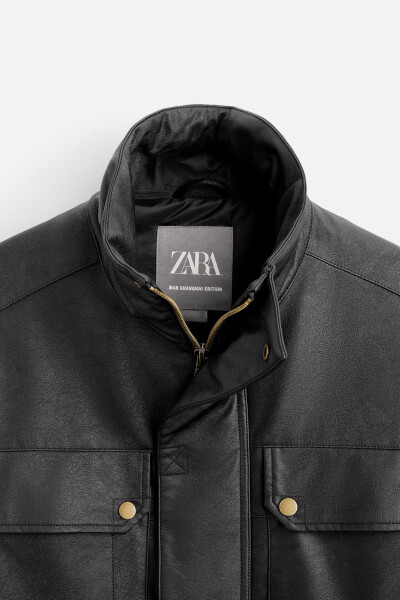 Black faux leather parka - 10