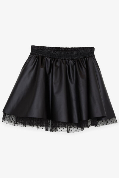 Black Faux Leather Skirt with Tulle and Elastic Waist for Girls (8-12 Years) - 5