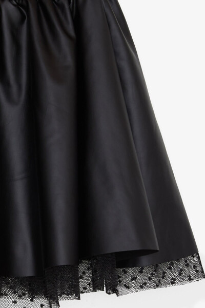 Black Faux Leather Skirt with Tulle and Elastic Waist for Girls (8-12 Years) - 8