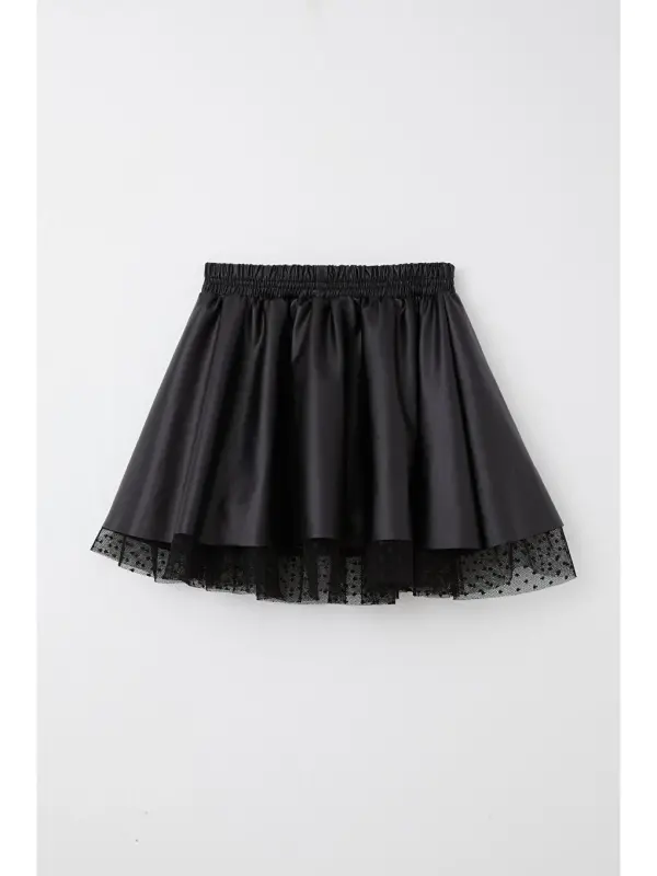 Black Faux Leather Skirt with Tulle and Elastic Waist for Girls (8-12 Years) - 6