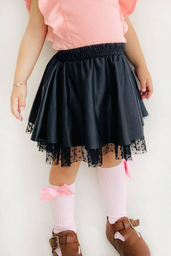 Black Faux Leather Skirt with Tulle for Girls (3-6 Years) - 8