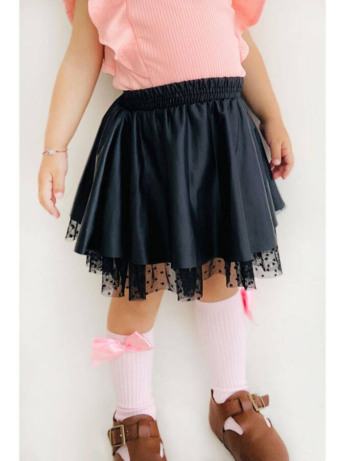 Black Faux Leather Skirt with Tulle for Girls (3-6 Years) - 1