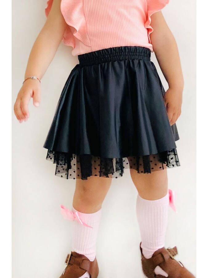 Black Faux Leather Skirt with Tulle for Girls (3-6 Years) - 2