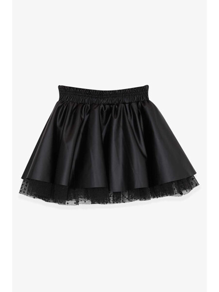 Black Faux Leather Skirt with Tulle for Girls (3-6 Years) - 6