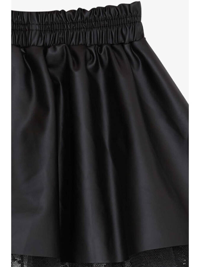 Black Faux Leather Skirt with Tulle for Girls (3-6 Years) - 7