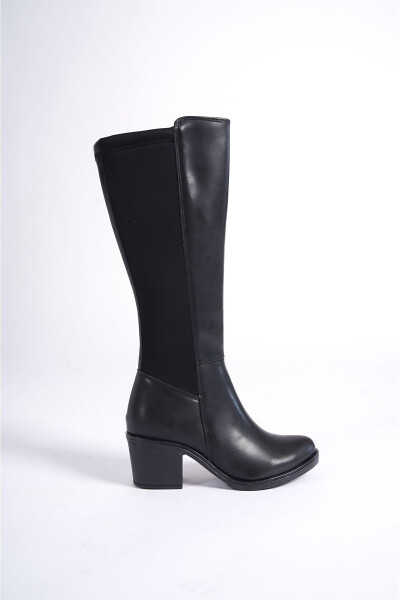 Black, faux leather, zippered long boots - 4