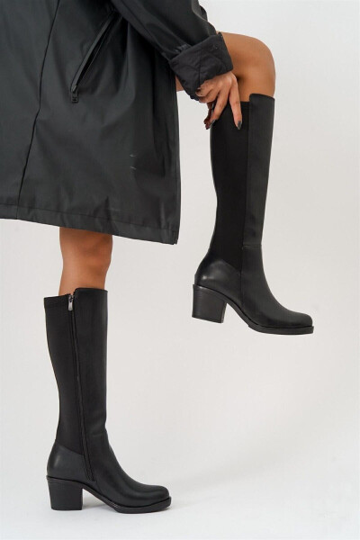 Black, faux leather, zippered long boots - 7