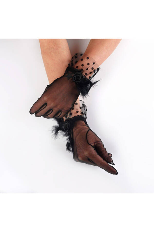 Black Feather Bridal Glove - 5