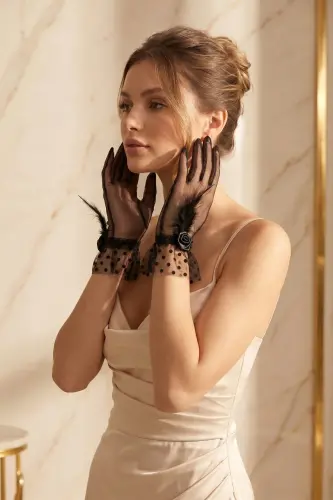 Black Feather Bridal Glove - 3