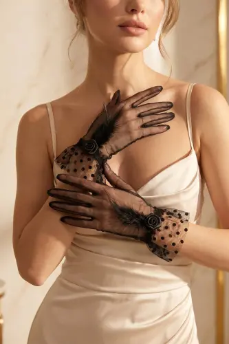 Black Feather Bridal Glove - 4