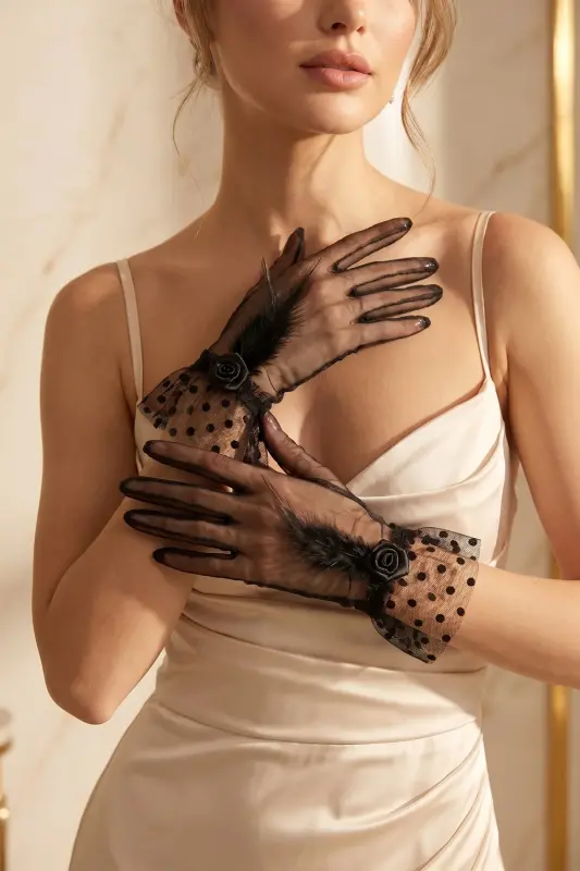Black Feather Bridal Glove - 4