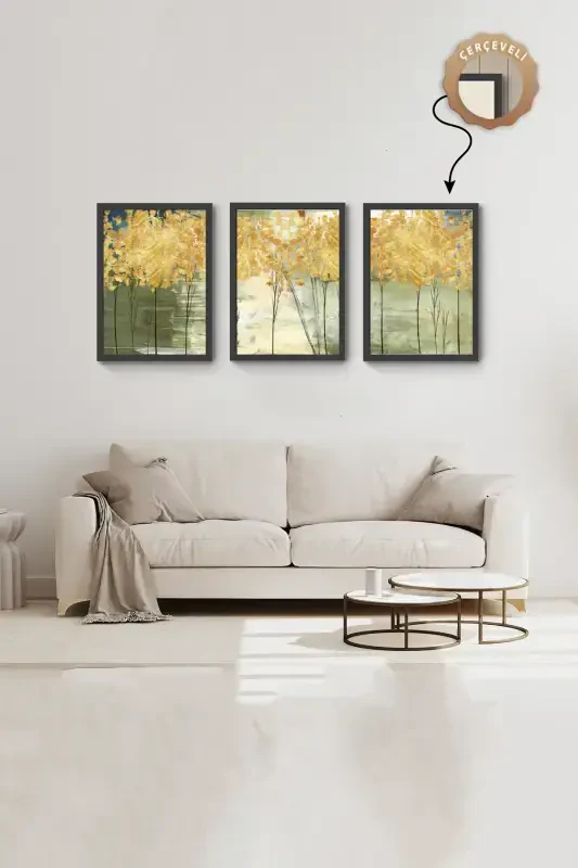 Black Framed 3-Piece Kitchen Wall Art Landscape Paintings Large Wall Art Living Room Painting-Black - 1