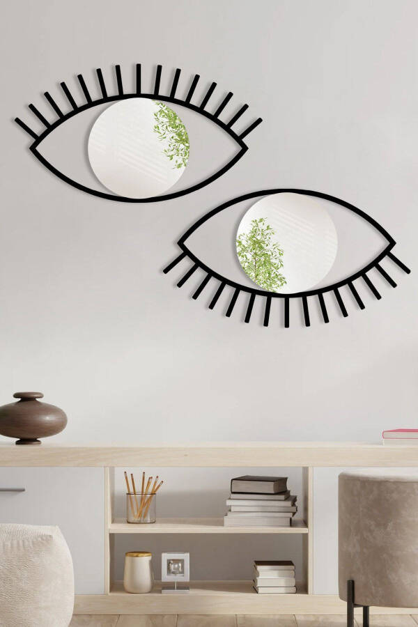 Black Framed Eye Shaped Twin Mirror Set – Decorative Eye Console Top Decor – 21x39 Cm - 5