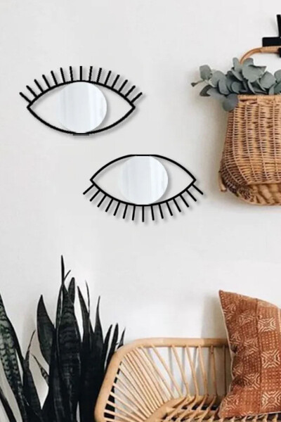 Black Framed Eye Shaped Twin Mirror Set – Decorative Eye Console Top Decor – 21x39 Cm - 7