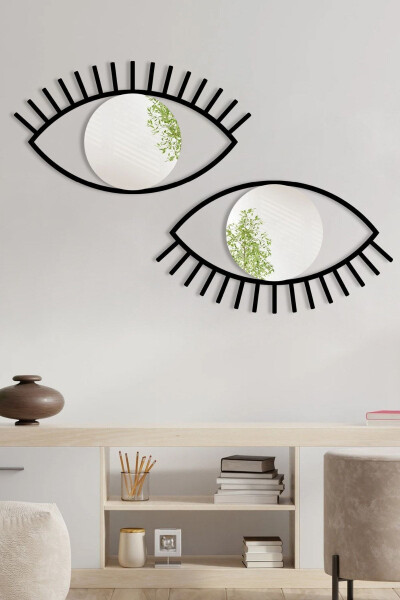 Black Framed Eye Shaped Twin Mirror Set – Decorative Eye Console Top Decor – 21x39 Cm - 1