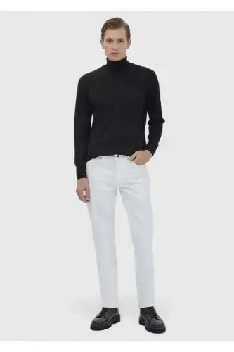 Black Full Fisherman Neck Plain Knit Wool Blend Sweater - RAMSEY (1)