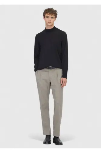 Black Full Fisherman Neck Plain Knit Wool Blend Sweater - 2