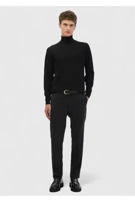 Black Full Turtleneck Plain Knit Wool Blend Knitwear - 2