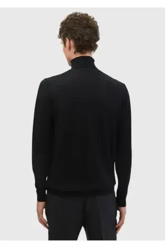 Black Full Turtleneck Plain Knit Wool Blend Knitwear - 6