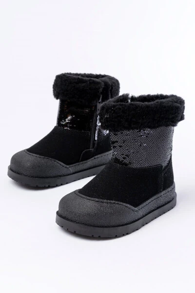 Black, furry, zippered, waterproof girls' boots - MODAZONE
