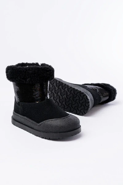Black, furry, zippered, waterproof girls' boots - MODAZONE (1)