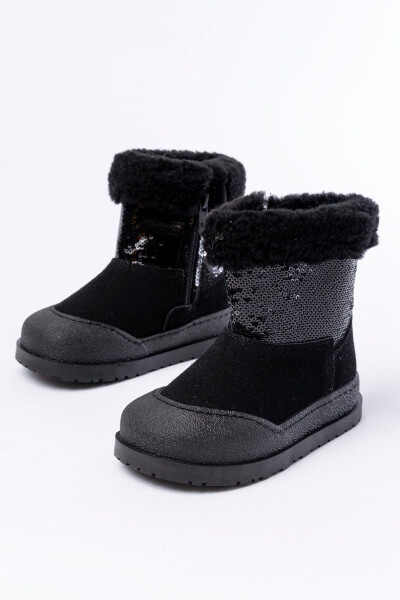Black, furry, zippered, waterproof girls' boots - 6