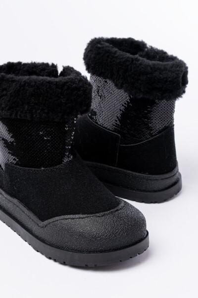 Black, furry, zippered, waterproof girls' boots - 8