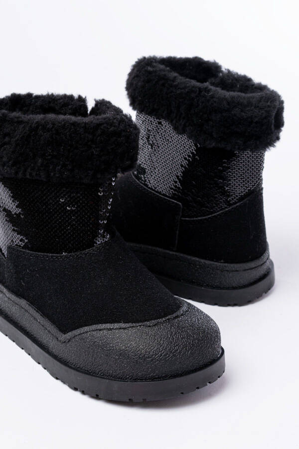 Black, furry, zippered, waterproof girls' boots - 8