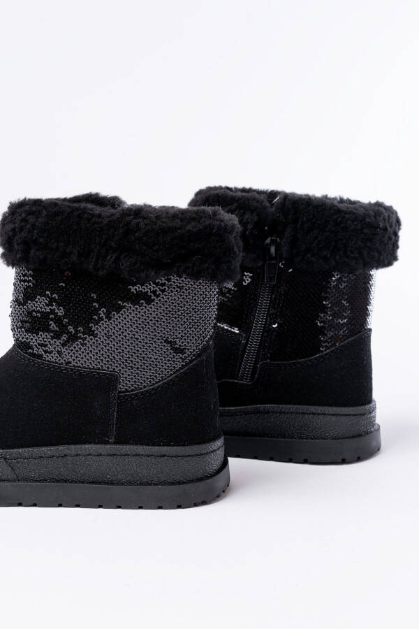 Black, furry, zippered, waterproof girls' boots - 9