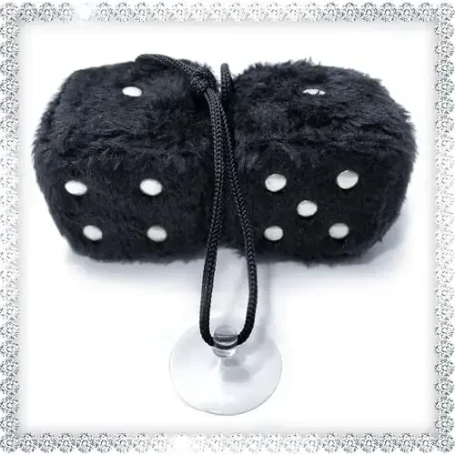 Black Fuzzy Dice Car Accessories - Plush Cute Car Accessories for Interior - Plush Rear View Mirror Hanging Ornament Decorations - Retro Y2K McBling 2000s Aesthetic Girly Decor - Black and White - 7