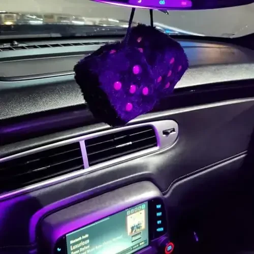 Black Fuzzy Dice Car Accessories – Plush Cute Pink Car Accessories for Interior - Plush Rear View Mirror Hanging Ornament Decorations - Retro Y2K McBling 2000s Aesthetic Decor - (Black Pink) - 7