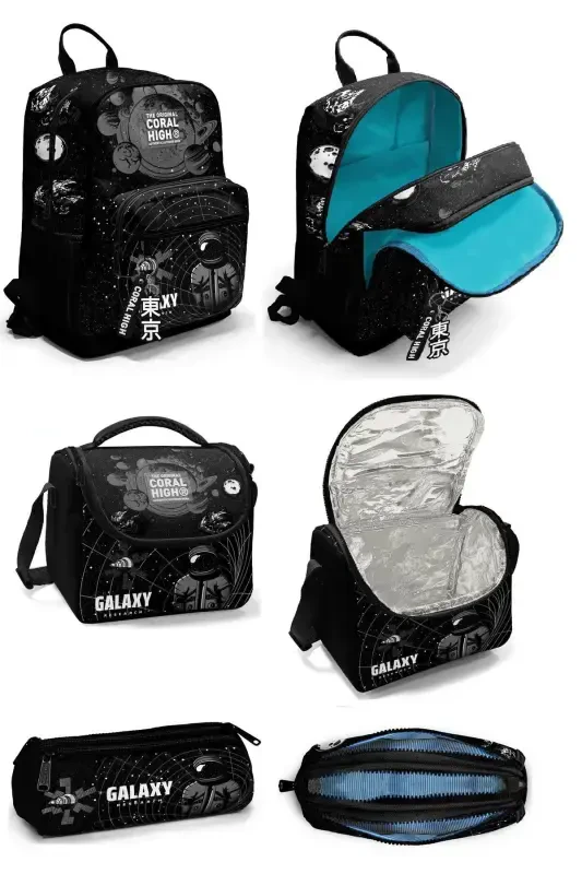 Black Galaxy Patterned 3-Piece SET School and Backpack-black galaxy - CORAL HIGH