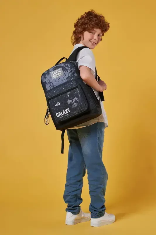 Black Galaxy Patterned 3-Piece SET School and Backpack-black galaxy - 2